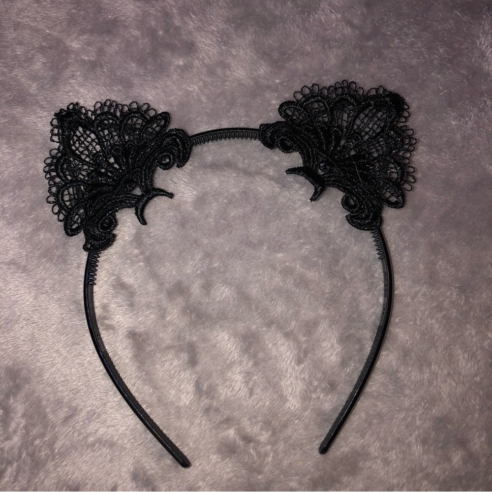 Exquisite Sweet Lace Cat Ears Headband Black-Plastic Halloween Costume